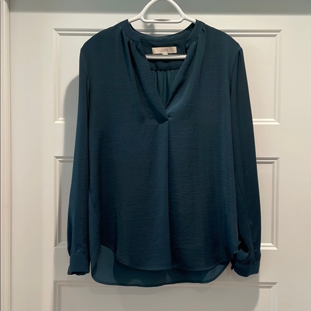 LOFT Dark Blue Long Sleeve Relaxed Blouse
